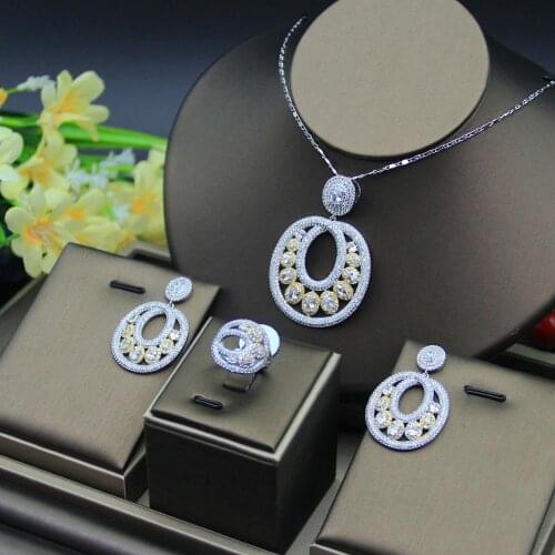 Fashion Luxury Flower Super Copper AAA Cubic Zirconia Pendant NECKLACE EARRINGS RING For Dubai Women High Quality Jewelry