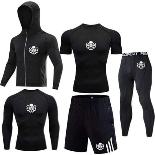 Mens Classic Printed Training Compression Sweat Wicking Fast Drying Bodybuilding Gym Sports Suit Jogging Bicycle RunningT-Shirt