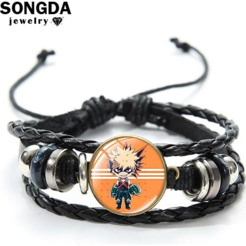 SONGDA Hot Anime My Hero Academia Leather Bracelet Men Boku no Hero Midoriya Lzuku Bakugo Katsuki Todoroki Shoto Cosplay Jewelry