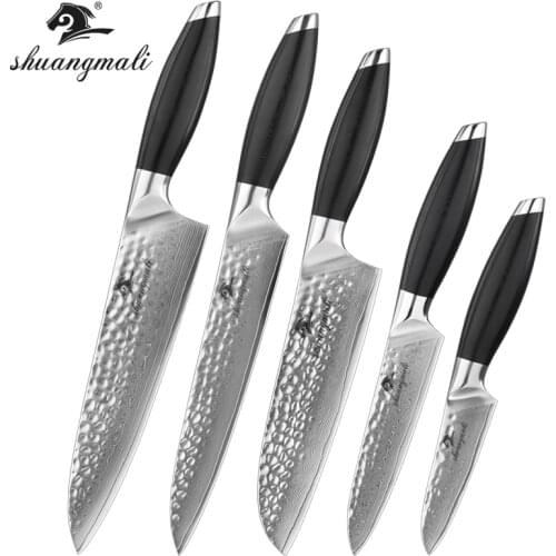 5 pcs Chef Knives Set Forged Japanese VG10 Damascus Utility Kitchen Knife Set Gift Box Santoku Slicing Cleaver Steak Fruit Knife