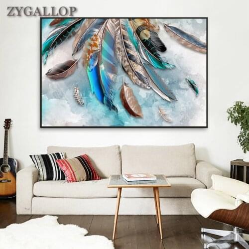 Colorful Feather Abstract Painting Canvas Print Wall Art Posters and Prints Wall Paintings for Living Room Home Decor Cuadros