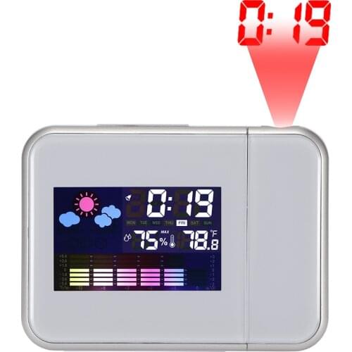 Desktop Clock Digital Alarm Clock with Projector Color Screen Time Projection Clock Multi-function Weather Calendar Time Watch