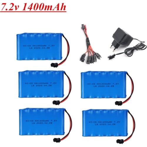 7.2V 1400mAh Ni-CD Rechargeable Battery with Charger Set for RC Cars Robots Tanks Train Gun Boat parts 5*AA 7.2v Battery SM Plug