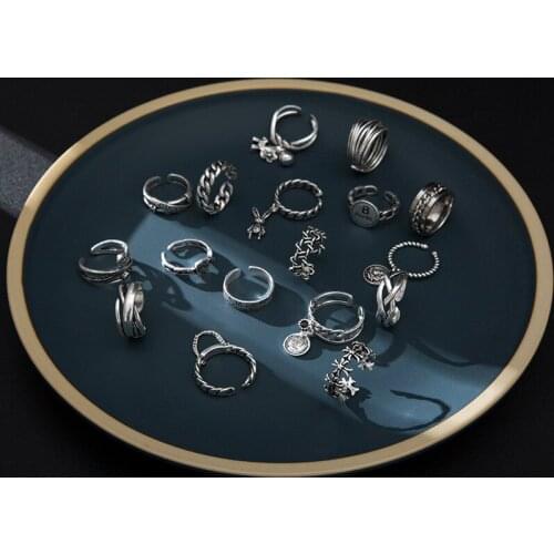 HANGZHI 2021 NEW Opening ring female fashion personality trend paragraph letter C D ring stainless steel ring can be adjusted