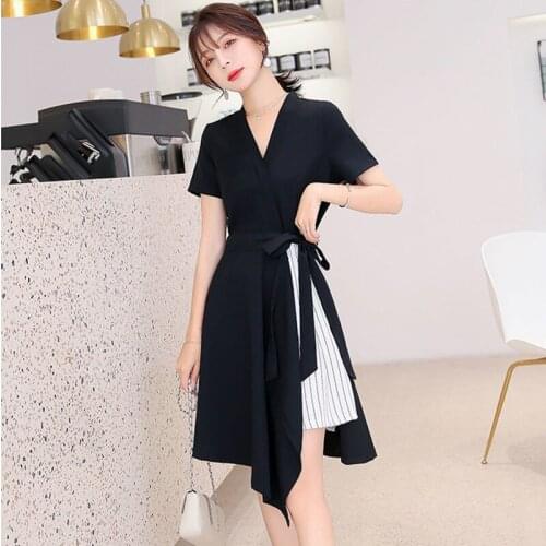 2021 New Summer Women dress High Waist V-Neck All Little Dresses White Black MH357