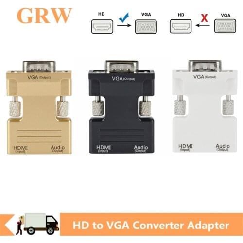 Grwibeou HD Female to VGA Male Converter 3.5mm Audio Cable Adapter 1080P FHD Video Output for PC Laptop TV Monitor Projector