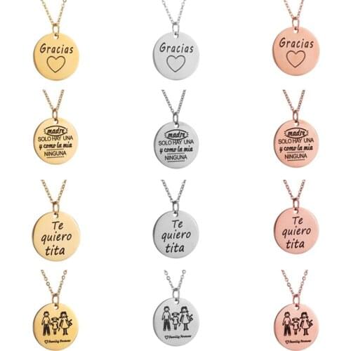 Personalized Mom Dad Necklace Custom Stainless Steel Family Round Pendant Engraved Boy Girl Chain Necklace Christmas Gift