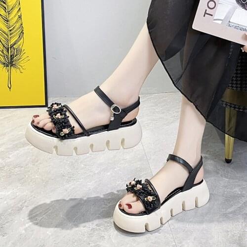 Womens Platform Sandals Summer Fairy Flower Ins Trendy All-Match Platform Leisure Womens Beach Shoes
