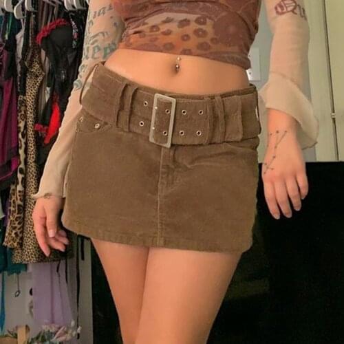 Sexy Retro Solid Color Corduroy Skirt Fashion Mini Tight Skirt with Belt Beautiful Straight Skirt