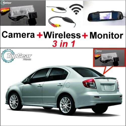 3 in1 Special Rear View Camera + Wireless Receiver + Mirror Monitor Easy DIY Parking System For Suzuki SX4 SX-4 SX 4 Sedan MK1