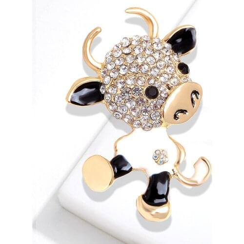 Rhinestone Cute Enamel Milk Cow Brooches For Women Chinese Bull Year Design Fashion Animal Pin Brooch Good Gift