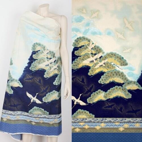 The pines and cranes fabric Retro style fabric Calico Printed cotton BRONZED fabric for DIY Bag 009 1 order=60cm*140cm
