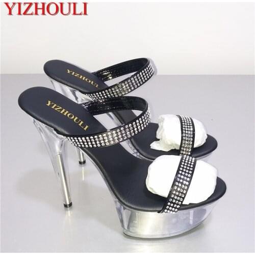 Women 6 Inch Stripper Shoes 15CM High-Heeled Shoes Noble Elegant Platform Gladiator Rhinestone All-Match Formal Dress Sandals