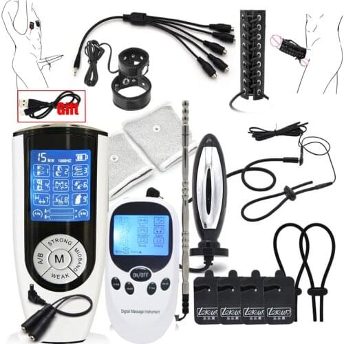 USB Charge Strongest BDSM Power Box,Electro Shock Anal Butt Plug Masturbator Electric Stimulate Penis Plug Ring Sex Tool For Men
