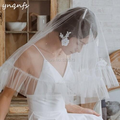 YNQNFS Vintage Velo de Novia Wedding Veil Bridal Veil Facial Veil Blusher Veil Pleated Tulle Ruffle Edge 1.2m Long VV1