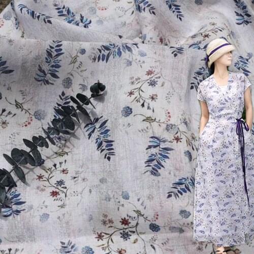 High-end pure ramie fabric Leaf Printing patchwork Summer thin Style Dress Gown clothes material