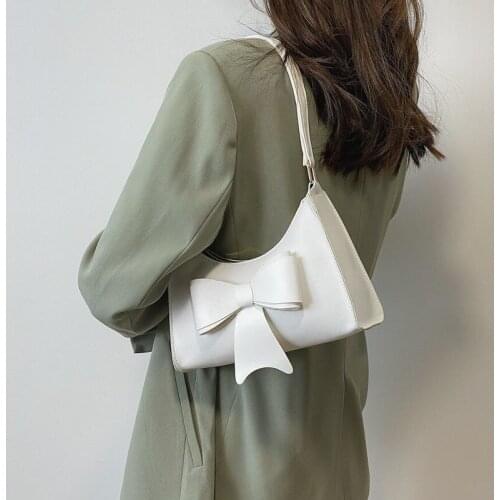 Female Elegant Solid Color Bags 2021 New Shopping Bag Retro Fashion Lady Underarm Handbag Bowknot Shoulder Bags