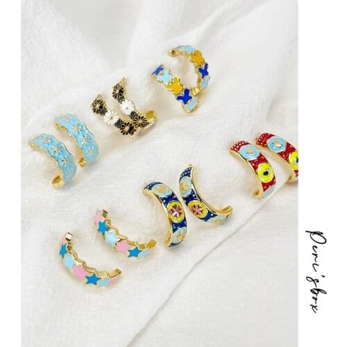PerisBox Colorful Enamel Butterfly Star Eyes Flower Stud Earring For Women Multi Pattern C Shaped Stud Earrings