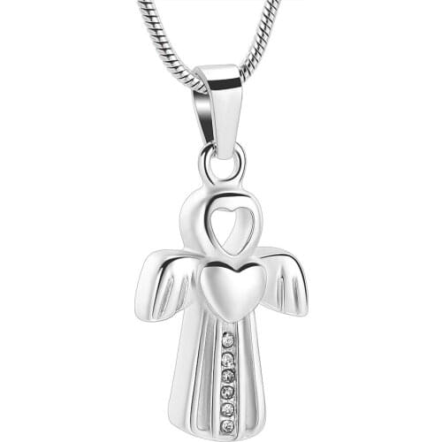 Stainless Steel Memorial Urn Jewelry Ashes Holder Keepsake Pendant Guardian angel Cremation Necklace For Women