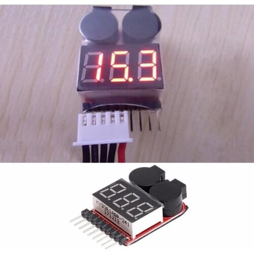 1-8S Lipo/Li-ion/Fe RC Boat Battery 2 In 1 Tester LED Low Voltage Buzzer Alarm Test Tools