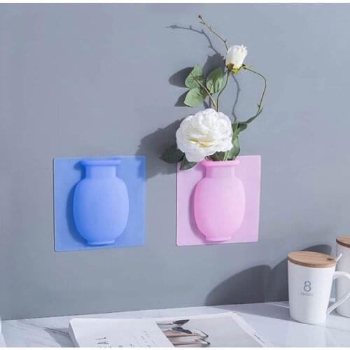 1pc Diy Nano Magic Rubber Silicone Sticky Flower Vase Wall Hang Vase Container Floret Bottle Vase Decoration Home Flower Vases