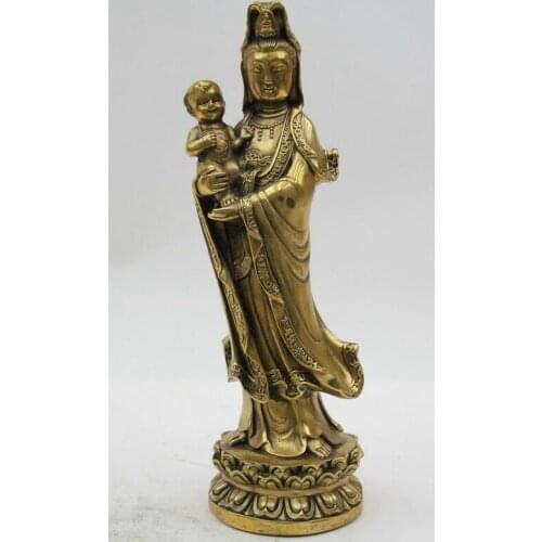 10.24" High Pure bronze Songzi Guan Yin Statue Copper Figurine art sculpture