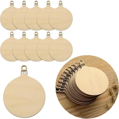 10pcs Wooden Round Baubles Tags Christmas Trees Toys Decorations Craft Toys Ornaments Christmas DIY Craft Kids Toys For Children