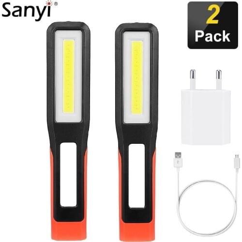 2PC COB LED Flashlight USB Rechargeable Working Light Magnetic Inspection Lamp Red Emergency Light Camping Tent Outdoor Lighting