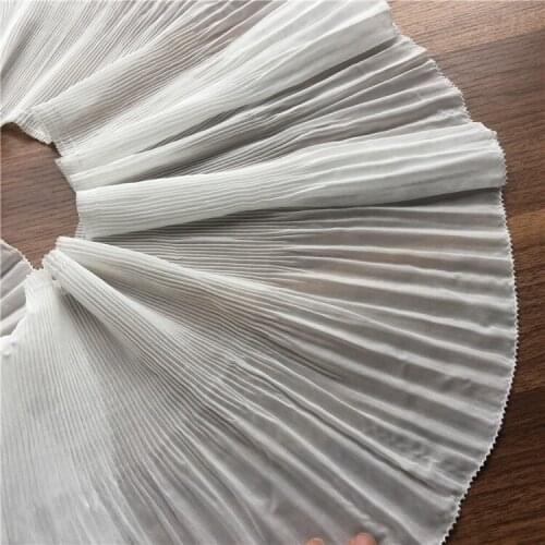 5Yard/Lot Black white lace trim pressure plait pleated chiffon ruffled 22cm wide garment skirt hem lace fabric accessories-Time