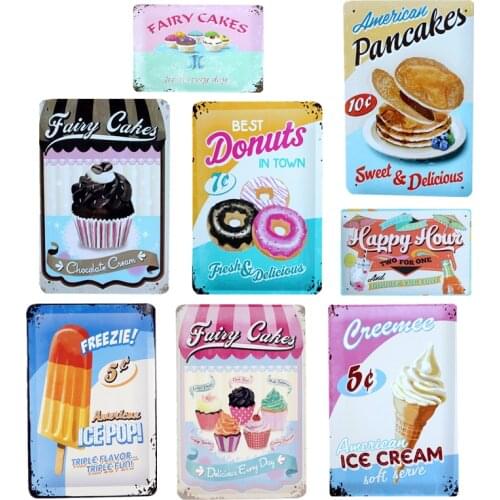 American Ice Pop Tin Signs Ice Cream Pancakes Metal Poster For Bar Cake Candy Shop Bakery Home Wall Decor Vintage Plaque YN002