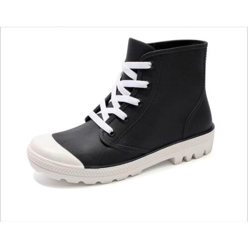 Spring Fashion Womens flat shoes Ankle Boots Platform Round Toe Black Lace Up Shoes For Woman Boots Casual waterproof shoes