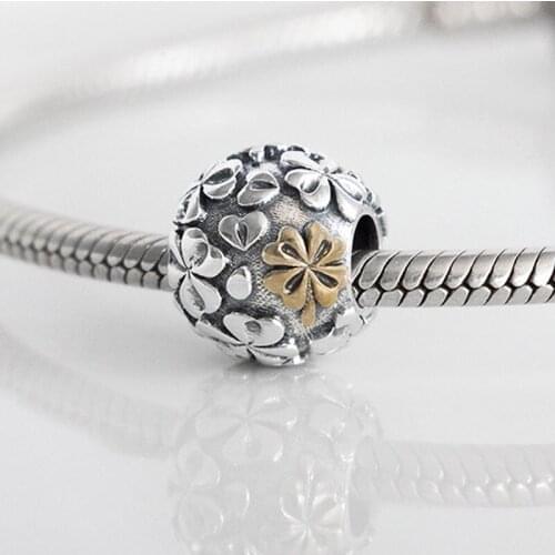 Authentic S925 Silver Bead Hearts Clovers Charm fit Lady Bracelet Bangle Girl Birthday Gift DIY Jewelry