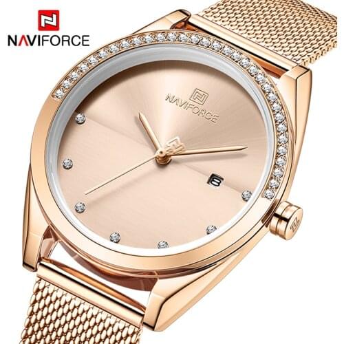 NAVIFORCE Elegant Watches for Women Rose Gold Luxury Diamond Ladies Wristwatch Steel Band Waterproof Bracelet Female Girls Clock
