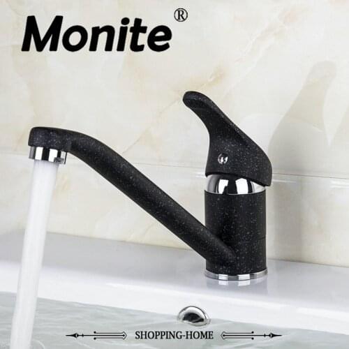 Monite Black Painting Kitchen Faucet Swivel Single Handle Deck Mounted Basin Sink Kitchen Water Mixer Tap Stream Spout