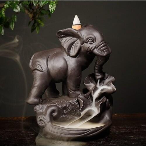 Purple Clay Elephant Reflux Incense Burner Creative Waterfall Aromatherapy Backflow Censer Utensils Ceramic Zen Incense Device