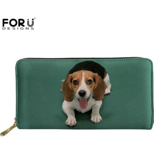 FORUDESIGNS Customized Beagle Long Women Wallet Female Clutch Leather Coin Purse Ladies Card Holder Money Phone Bag