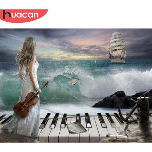 HUACAN Diamond Painting Woman Piano Portrait Diamond Embroidery With Square Stones Home Decoration Handcraft 5D Mosaic Picture