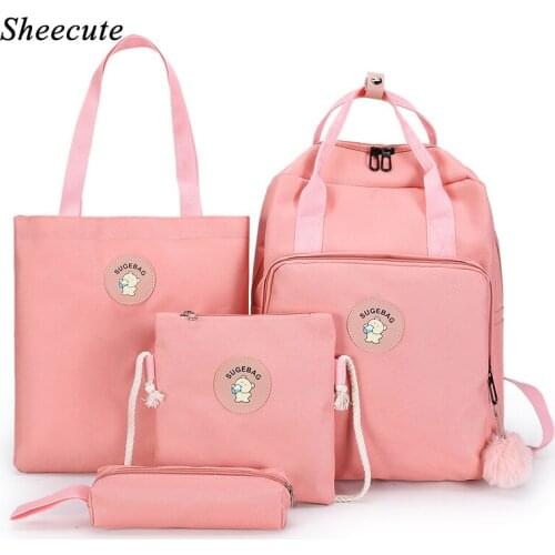 4 Piece Set High School Bags for Teenage Girls Backpack Fashion Large Capacity Travel Backpack Women Bookbags Student Schoolbag