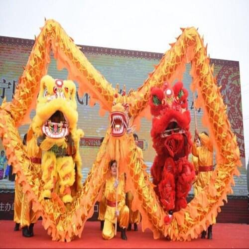 7m Golden Length Dragon Dance Costume 6 Players Children Student School Art Halloween Party Performance Parade Folk Stage