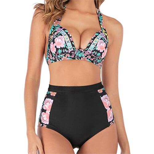 Swimsuit Womens Swimsuits Bikiniswomen Vintage Swimsuit Two Piece Retro Halter Ruched High Waist Print Bikini Set Viquinis