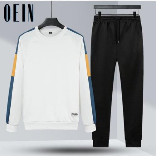 Patchwork Mens Sportswear Sets 2021 Autumn Winter Hooded Thick Male Casual Tracksuit Men 2 Piece Sweatshirt + Sweatpants Set