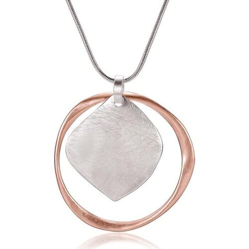 Irregular Circle Square Pendant Long Necklace For Women Winter Sweater Chain Rose Gold Metal Jewelry