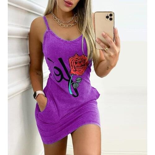 New Product Ideas 2021 Ladies Sexy Knit Sling Skirt with Pocket Ladies Printed Logo T-Shirt Dress Sleeveless