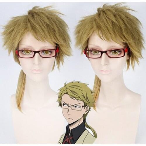 Bungo Stray Dogs Fluffy Layered Dark Tea Green Cosplay Wig Synthetic Hair Medium Long Wigs For Halloween Costume Party+wig cap