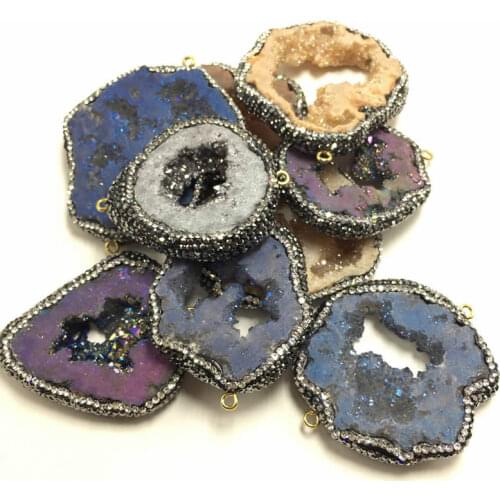 Natural Onyx charm Pendants Multi Colorful Slice Irregular Natural Agat Crystal Stone Quartz Pendant DIY Fit Necklaces wholesale
