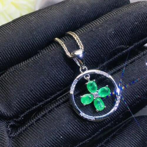 Luxurious Flower Clover Natural green Emerald pendant S925 silver Natural gemstone Pendant Necklace women party gift jewelry