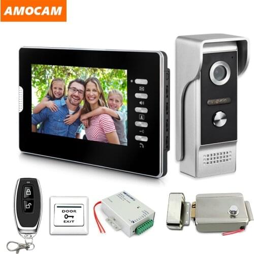7 inch Video Door Phone System with Electric Lock Door Exit Remote Control Power Video intercom Video Doorbell Kits