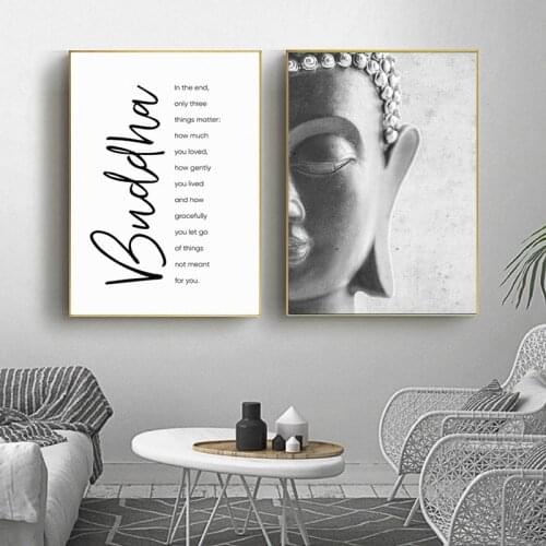 Zen Buddha Head Statue Canvas Painting Motivational Quostes Posters and Prints Wall Art Pictures for Living Room Home Decoration