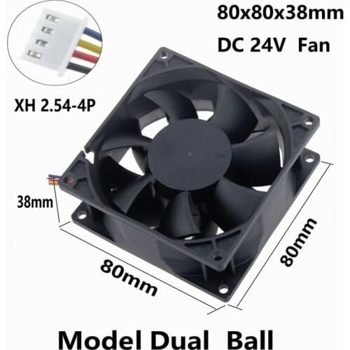 Gdstime 20 Pieces DC 24V PC Case CPU Radiator 80x38mm Ball Bearing Computer Cooling Fan 80mm x 38mm Brushless Fan 4 Pin 8cm 8038