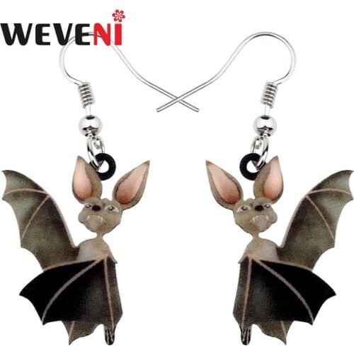WEVENI Acrylic Cute Halloween Cute Bat Earrings Drop Dangle New Long Trendy Animal Jewelry For Women Girls Bijoux Dropship